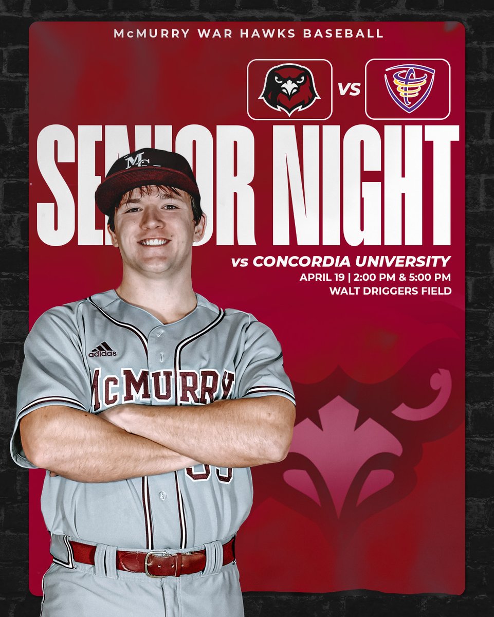 🚨Senior Day!🚨 Be sure to make it out to Walt Driggers today and support @McMurryBaseball! Game two and three of their series with Concordia will start at 2:00 pm🦅⚾️ 🎥: mcmurrysports.com/sports/2019/8/… Live Stats: mcmurrysports.com/sidearmstats/b…