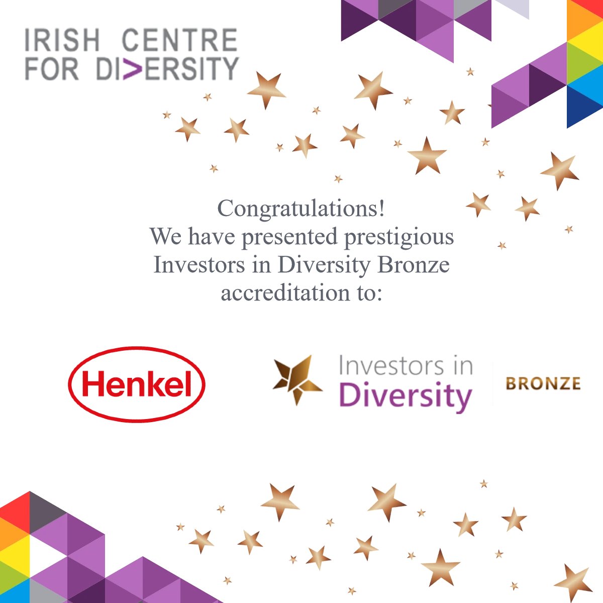 Congrats! @Henkel Ireland has attained #InvestorsinDiversity Bronze, Ireland’s premier D&I accreditation. Henkel holds leading market positions worldwide in the industrial and consumer businesses. We look forward to sharing their further progress #CelebrateDiversity