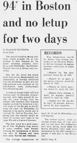 OTD in 1976: 98F at Providence, RI, is still an April record to this date as New England baked in an unprecedented 3-day heat wave. Boston’s 94F on the 18th is still their all-time April record as well. It was 96F in Hartford, CT.