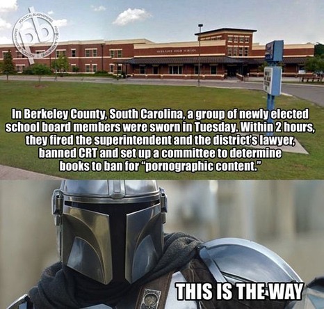 #PeriklesDepot Berkeley Cty, South Carolina, a group of newly elected school board members were sworn in. Within 2 hours, they fired the superintendent and the districts lawyer, banned CRT and set up a committee to determine books to ban for 'pornographic content.' BRAVO!…