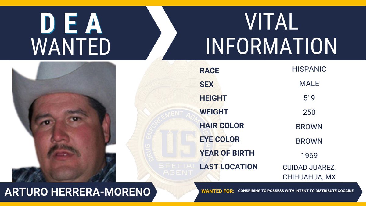#FugitiveFriday: @DEAHouston is looking for Arturo Herrera-Moreno, wanted for Conspiring to Possess with Intent to Distribute Cocaine. Learn more about this fugitive and find out about submitting a tip to the @USMarshalsHQ at dea.gov/fugitives/artu…