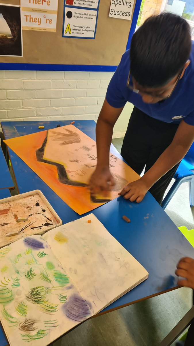 Year 6 are completing their collaborative cave drawings