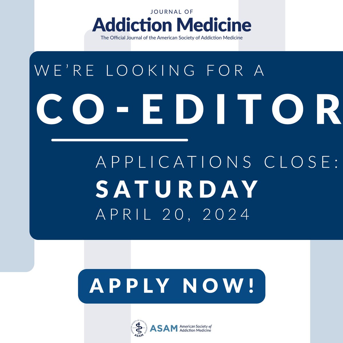 Learn more about job responsibilities and requirements, and submit your application now through Saturday! Follow the link to learn more >> ow.ly/4EEt50Rg1tm #JAM #JournalOfAddictionMedicine #AddictionMedicine #MedEd