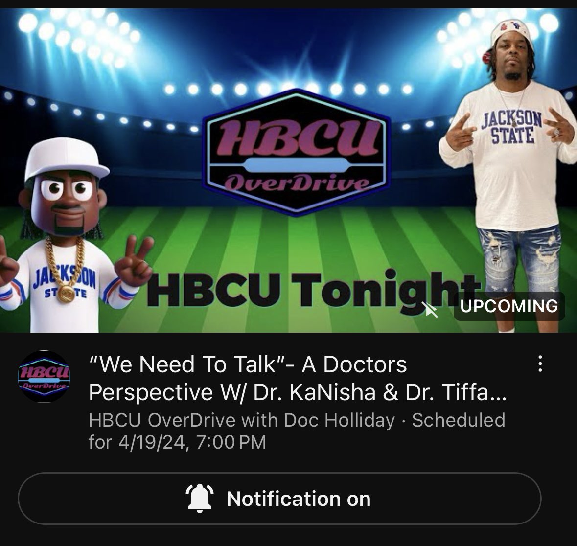 My favorite (HBCU) Yes!! HBCU doctor @DrKanisha 💁🏽‍♀️🌸❤️🔥will be live with @HBCU_OverDrive this evening to talk health &wellness!!! Make sure you are subscribed!! #NationalMinorityHealthMonth #HowardU ❤️#HBCU #SocialDeterminants #EndHealthCareDisparties