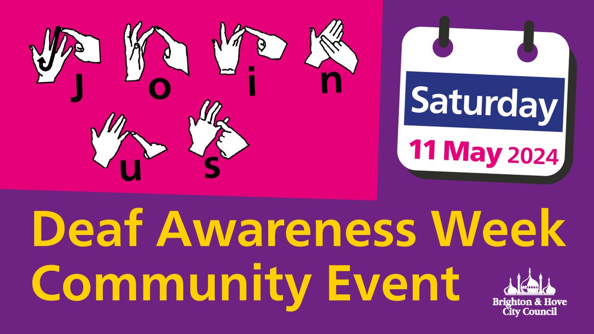 Join us for a Deaf Awareness Week Community Event celebrating Deaf culture in Brighton & Hove. 9am to 1pm, 11 May 2024 @BrighthelmURC Brighton, BN1 1YD ➡️ Find out more and book your free tickets at: ow.ly/echk50R4w7H