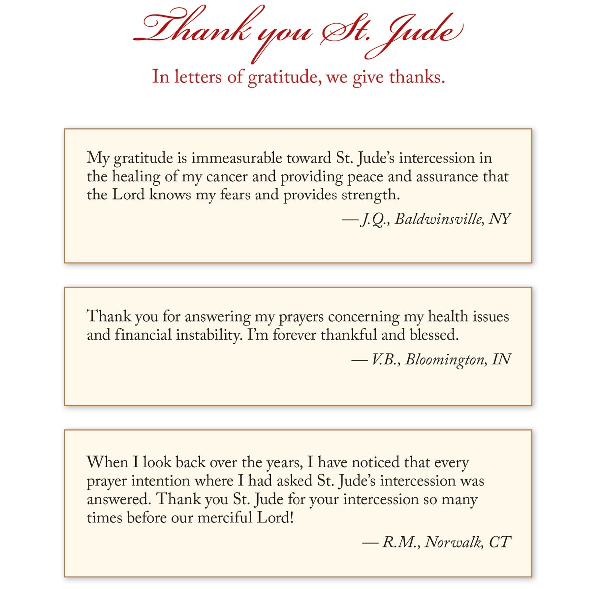 ShrineofStJude's tweet photo. In letters of gratitude, we give thanks.
Consider sharing your own Letter of Gratitude and join the many St. Jude devotees who share God’s blessings received through our Patron’s intercession: https://t.co/lCRiHMEMr5
-
#ThankYouStJude #StJudePrayForUs #lettersofgratitude https://t.co/XmfiqHgyiS