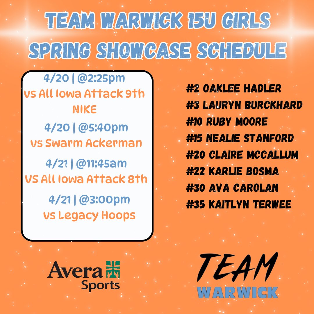 warwickworkouts's tweet photo. 🚨Good luck to our TEAM Warwick 15u Girls Team in the Spring Showcase Tournament this weekend!!🔥🔥

#TEAMWarwick https://t.co/fOwUNzIPK7