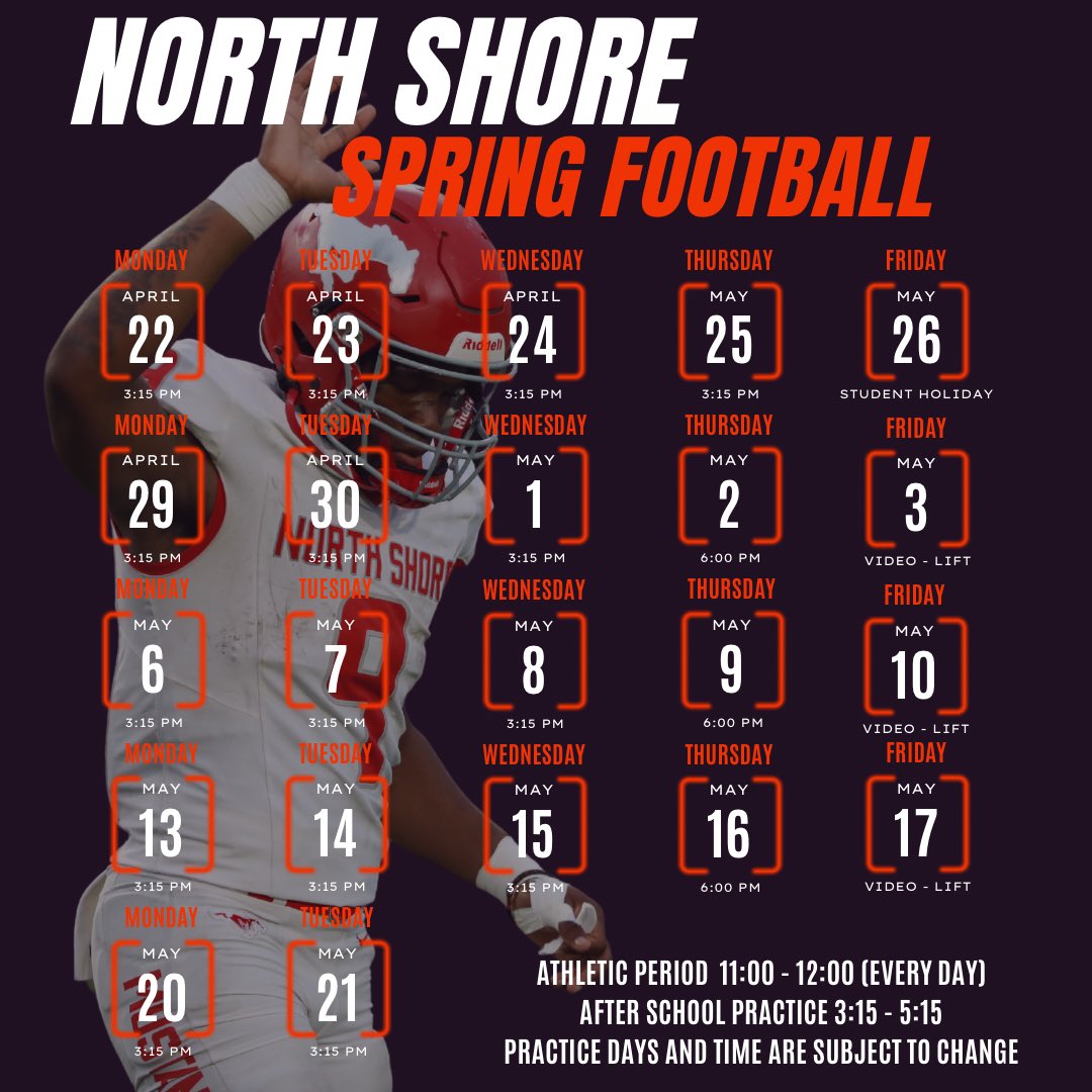 🚨 Updated North Shore spring 🏈 schedule 🔐 in the dates 🐎🔥 #EASTSIDE #ETRTW