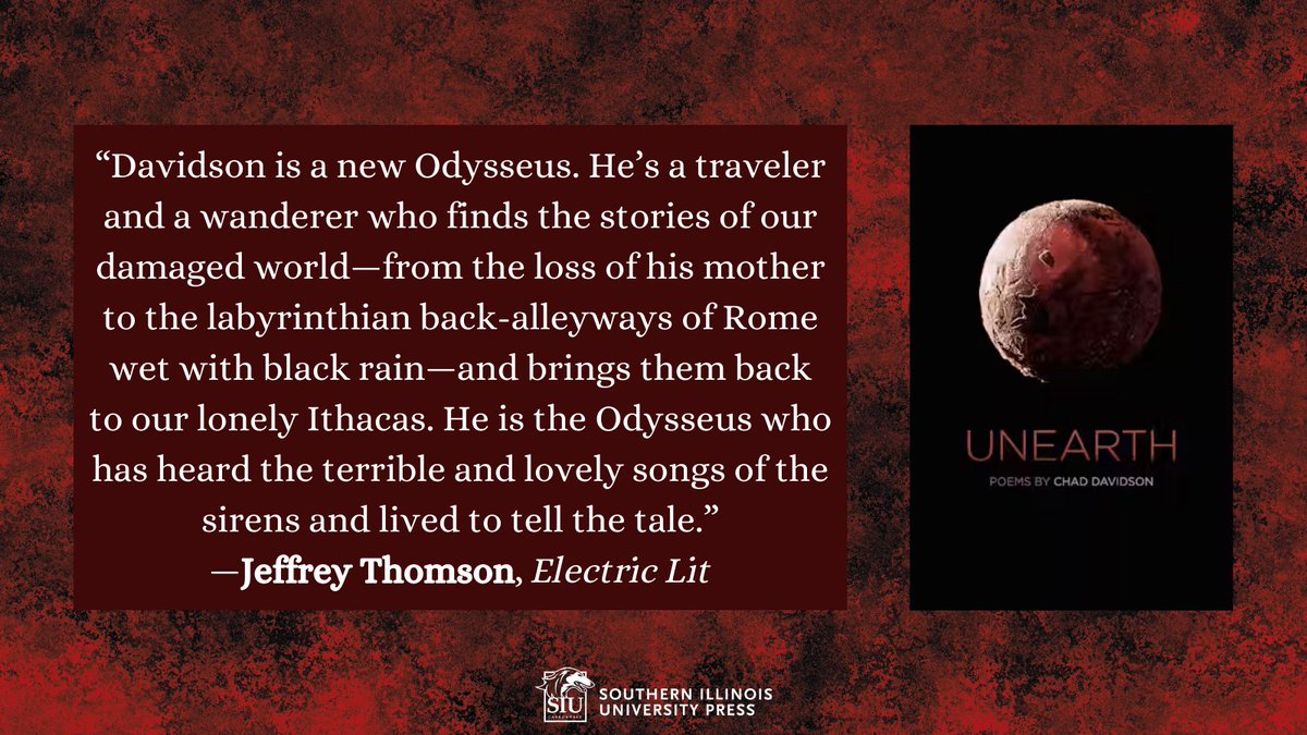 To understand the failing earth, Davidson’s speaker cajoles us to see the pain at its roots. From the opening poem to the final eschatological survey, this collection imagines a world in which private and public terrors feed on each other. siupress.com/9780809337712/… #poetry