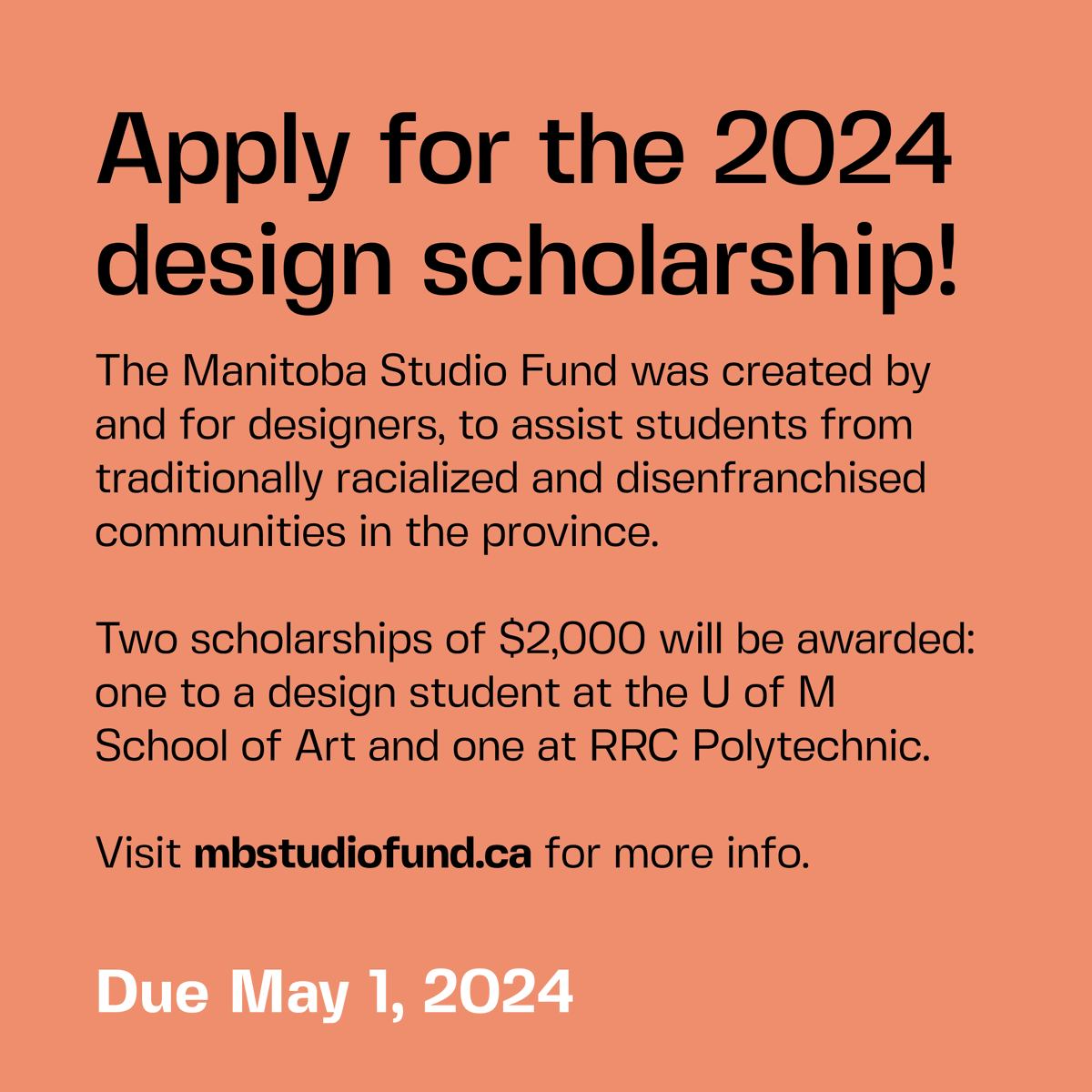 blocalmb's tweet image. Design Professionals of Canada and seven MB studios, including B Corps Mangrove and Relish, offer scholarships via the MB Studio Fund.  Scholarships aim to support marginalized students pursuing design education. 

APPLY before May 1st, 2024, at mbstudiofund.ca

#BCorp