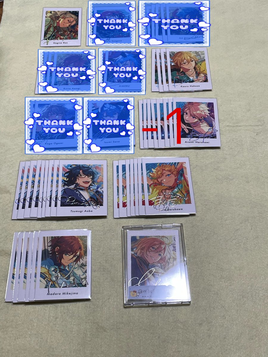 W3s9D's tweet photo. 【交換】あんスタ ぱしゃっつ Extra 笑門来福
(譲)スバル:6 真緒:5 真:7 奏汰:6 鉄虎:5 忍:7 一彩:4 藍良:6 マヨイ:8 凪砂:1 薫:4 嵐7 つむぎ:9 宙:7 班:6 なずな:5 友也:9 光:1 創:4 アドニス:7 敬人:7 颯馬:9 紅郎:7 https://t.co/VzhRMQ6hQN