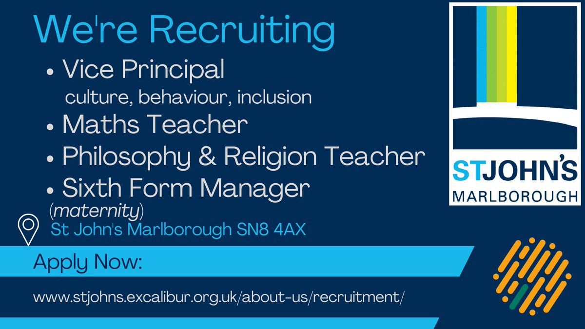 StJohnsMarlb's tweet photo. We're recruiting!
Opportunities to join the great team at St John's https://t.co/d53Kq9lwj8 https://t.co/yFMrvV0fth