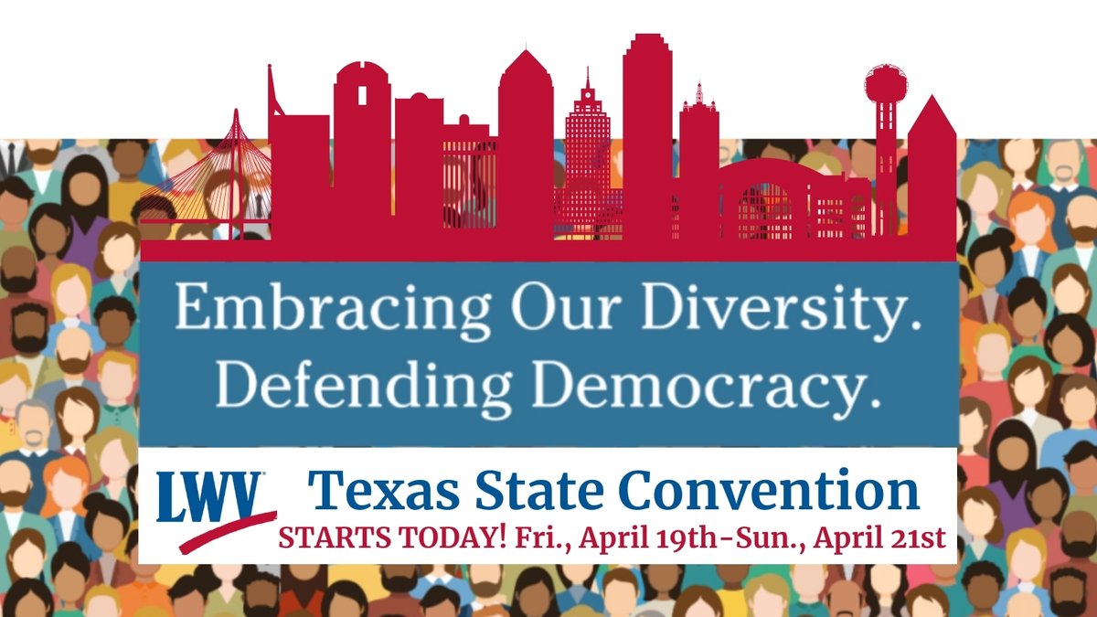 Welcome to the League of Women Voters Texas members visiting Dallas this weekend!

The Biennial State Convention starts today!

If you bought tickets, remember to attend and learn all the latest info for this election year.

#LWVD #LWVT #LWV