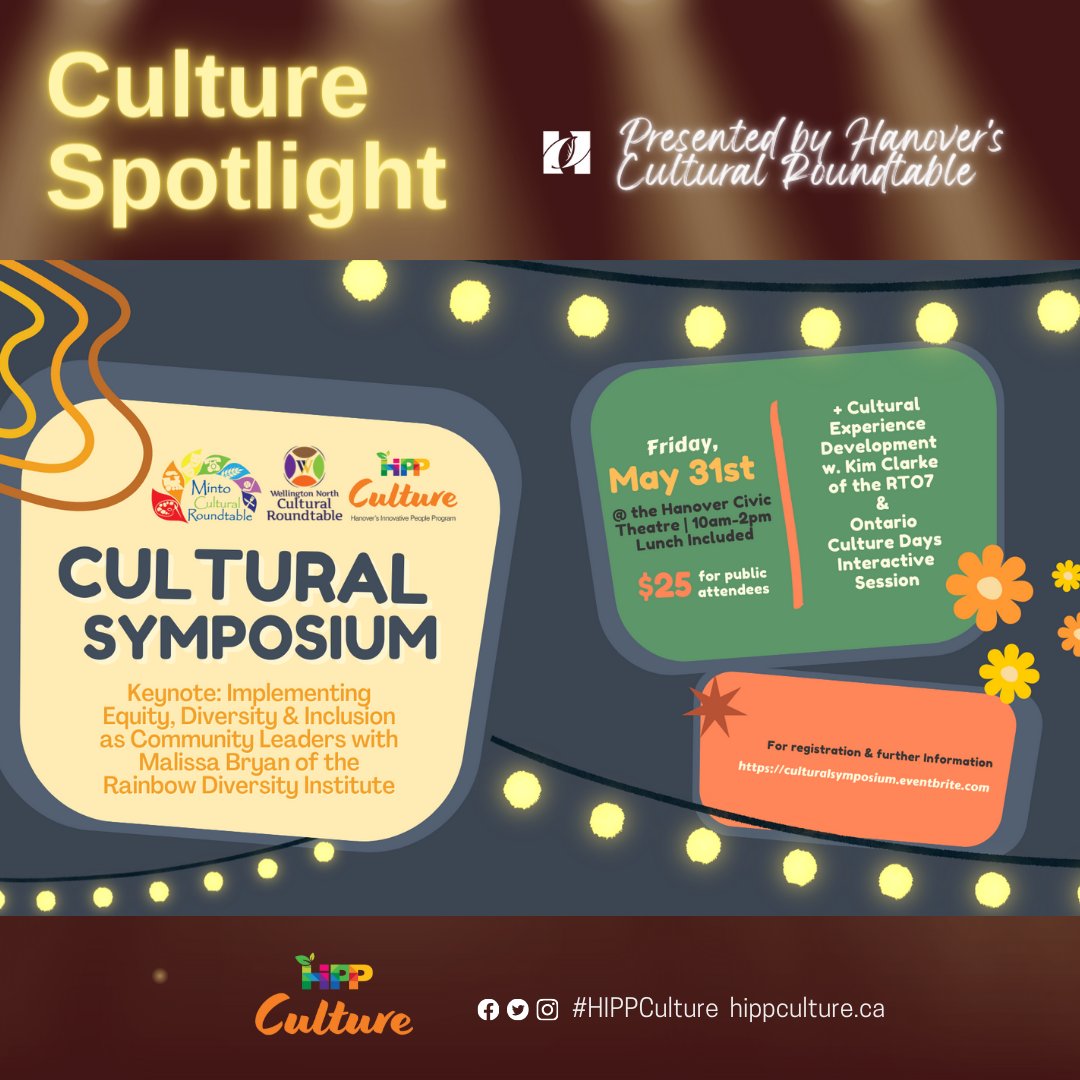 TownofHanover's tweet photo. The Cultural Roundtables of Hanover, Minto and Wellington North are collaborating on a Cultural Symposium set for May 31 at the Hanover Civic Theatre. The event will be filled with insightful and engaging discussions for community leaders.
https://t.co/VihYVkfnLq 
#HIPPCulture https://t.co/H5q1MLKEXF