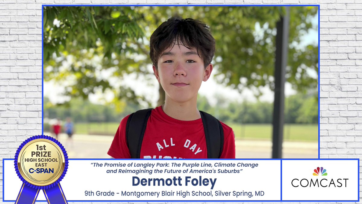 Congrats to Dermott Foley from Montgomery Blair High School in Silver Spring, Maryland who won 1st Prize for the documentary, 'The Promise of Langley Park: The Purple Line, Climate Change and Reimagining the Future of America's Suburbs.' Watch it here: studentcam.org/2024-1stPrize-…