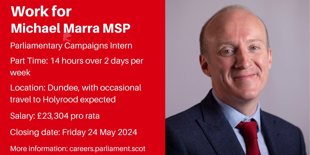 New Parliamentary Campaigns Intern opportunity with Michael Marra MSP (@michaeljmarra), based in #Dundee. Find out more: ow.ly/J5O650RjCwN