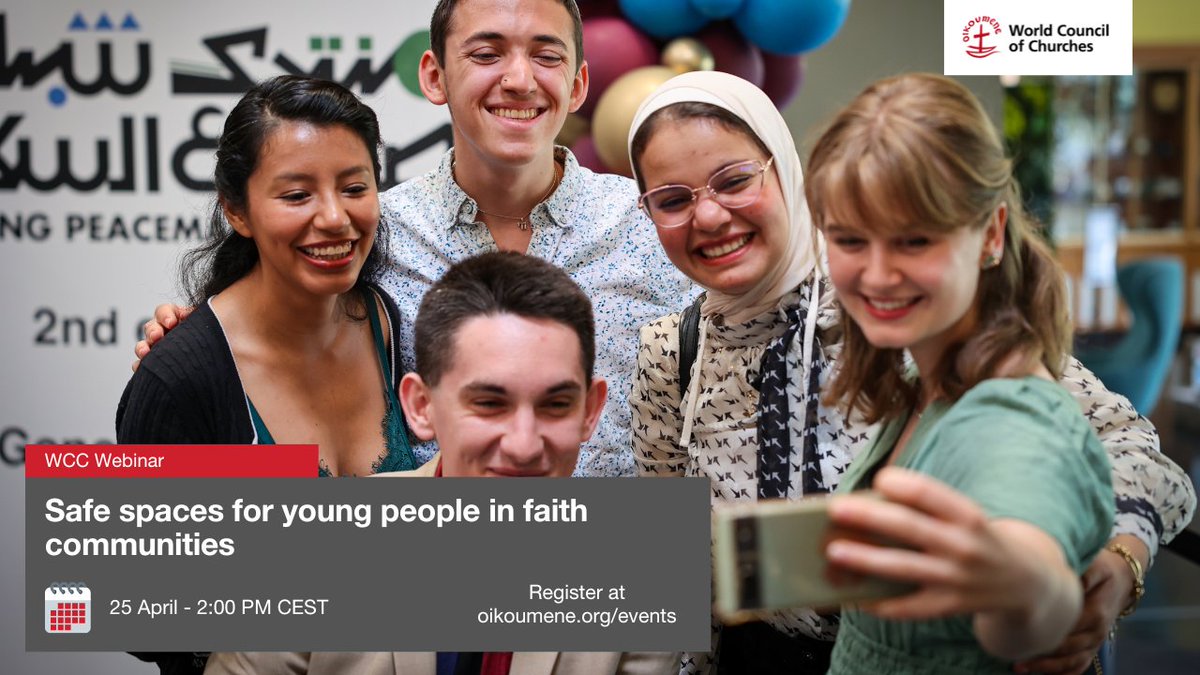 A #WCC webinar, “Safe spaces for #youngpeople in faith communities,” on 25 April will review some practices of “#safespaces,” as well as discuss their definition, characteristics, and purposes. Read more: oikoumene.org/news/webinar-w…