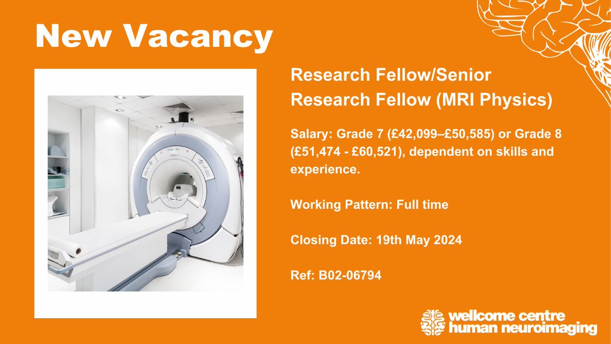 🧠 We are looking for a (Senior) Research Fellow (MRI Physics) to be part of our team working at the interface of technical development and application in neuroscience studies. This post has an immediate start with initial 3-year funding! Apply now 👇🔗 fil.ion.ucl.ac.uk/about/vacancie…