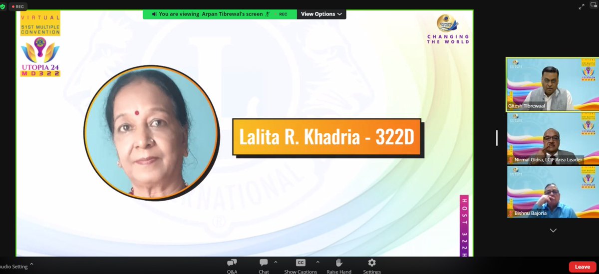 Congratulations to Lion Lalita R. Khadria, PDG #LionsInternational #Dist322d for Presidential Medal at the 51st Multiple Convention of #LionsInternational #MD322 @lionsclubs @APforVP2022