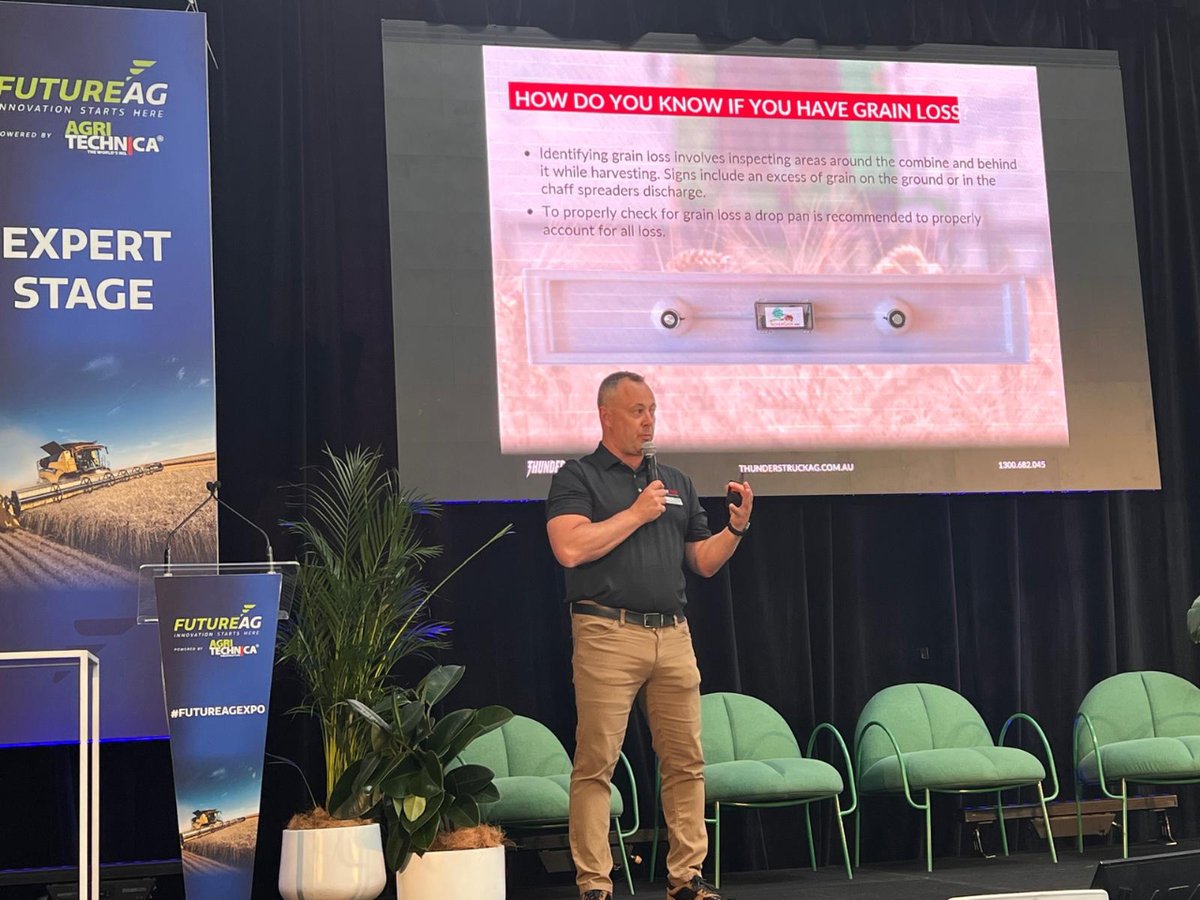 ThunderstruckAg's tweet photo. We'd like to thank FututreAg for having us on the experts stage and allowing Jeremy to speak to the great farmers in Australia on the issues of grain loss and how we can help.

#Thunderstruck #FutureAg #agriculture #farmshow #agshow #Australia #landdownunder #tradeshowwarriors https://t.co/2SQgwx1UzQ