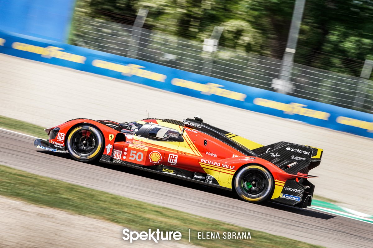 spekture's tweet photo. WEC FP1 is done at Imola! 
Ferrari dominates the Hypercar class with 1:31:347 
FP2 coming in one hour. 
Staff photographer @earchphoto on site for Spekture Magazine. 
#FIAWEC #WEC #Imola #hypercar #endurance #SpektureMagazine #motorsports https://t.co/hlqZgSNwmi
