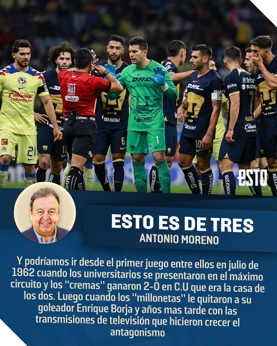 #PlumasDelESTO ✍️ 'Para mí no es un clásico. Aunque reconozco que los duelos entre Pumas y América están cargados de una gran rivalidad a partir de una animadversión que incluso ha rebasándola cancha.' #ESTOEsDeTres por @tonomoreno_ 👉lc.cx/96N6EM