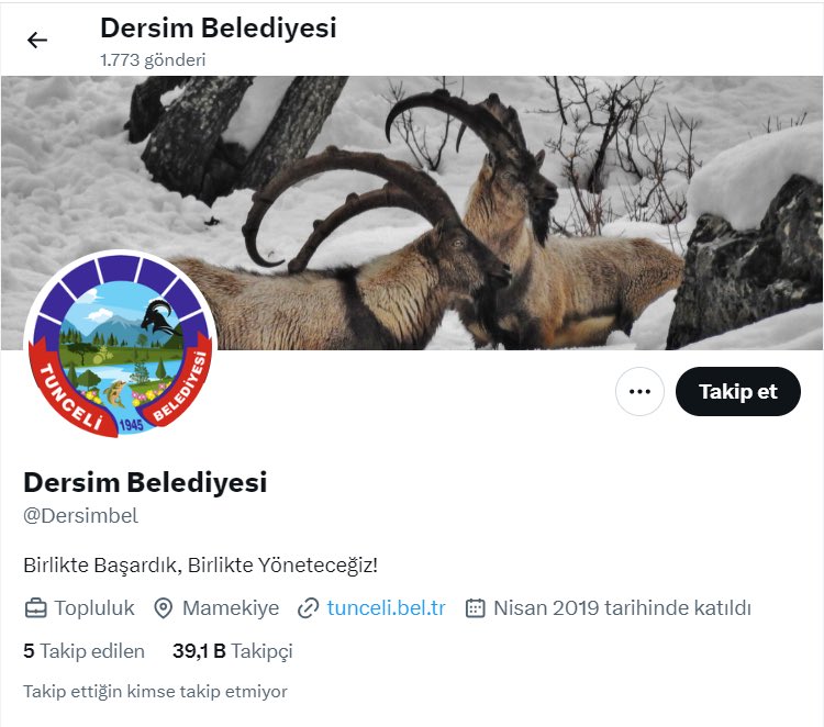 DEM Parti'nin kazandığı Tunceli Belediyesi de resmi Twitter hesabının ismini 'Dersim Belediyesi' olarak değiştirdi.