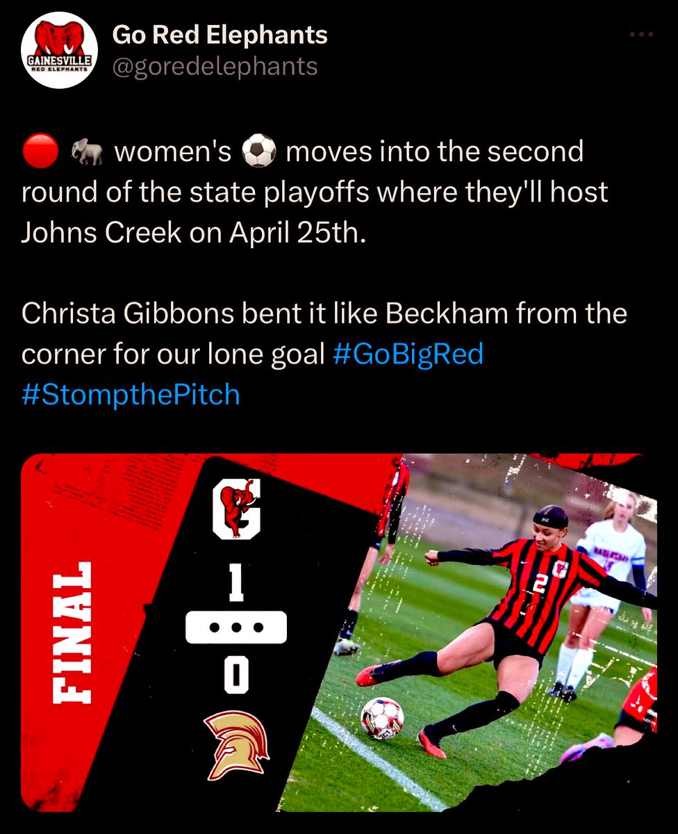 GVL Track & Field (@redelephant_tf) on Twitter photo ☀️Helped anchor the Girls 4x200m Relay to Advance to the State Sectionals
A few hours later……….
🌚 Kicks the game winner to help her team advance to the 2nd Round of State Playoffs🔥
🔴🐘💨 | 🔴🐘⚽️ | <a href="/ChristaG_Soccer/">Christa Gibbons</a> ☀️Helped anchor the Girls 4x200m Relay to Advance to the State Sectionals
A few hours later……….
🌚 Kicks the game winner to help her team advance to the 2nd Round of State Playoffs🔥
🔴🐘💨 | 🔴🐘⚽️ | <a href="/ChristaG_Soccer/">Christa Gibbons</a>