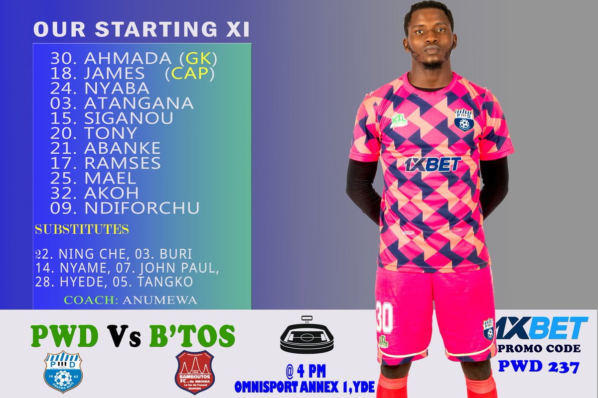 This is how we are lining up today against Bamboutos Fav. Coach Anumewa maintains the same team as last time out against Apajes. #Abakwaboys, #PWDBamenda