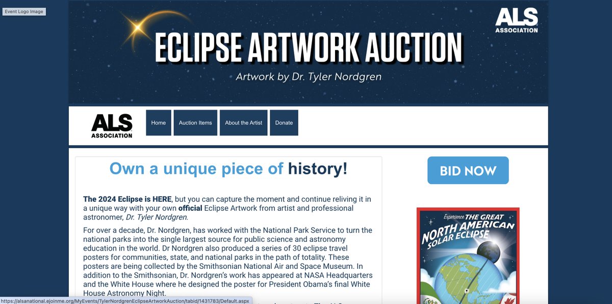 Tyler Nordgren has had a 30-piece eclipse art exhibit touring the Greater Rochester Region. He is now putting a collection of those pieces up for auction to benefit ALS research, including the Rochester, Finger Lakes, and Erie Canal posters: alsanational.ejoinme.org/MyEvents/Tyler…