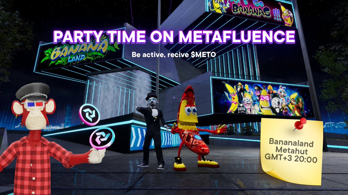 💥 Metafluence Dance Party 💃🕺 Hello! Today, we are coming together to unite our strength and energy! We are hosting a grand dance party as the Metafluence family at 20:00 (GMT+3), and we invite you to join us in this energetic event! When we're all together, we'll feel like