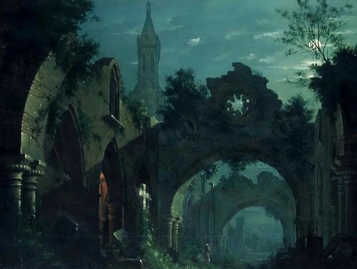 'Nocturne with Architecture' painted by Antonio Basoli, (1774 - 1848) #painting #19thcentury