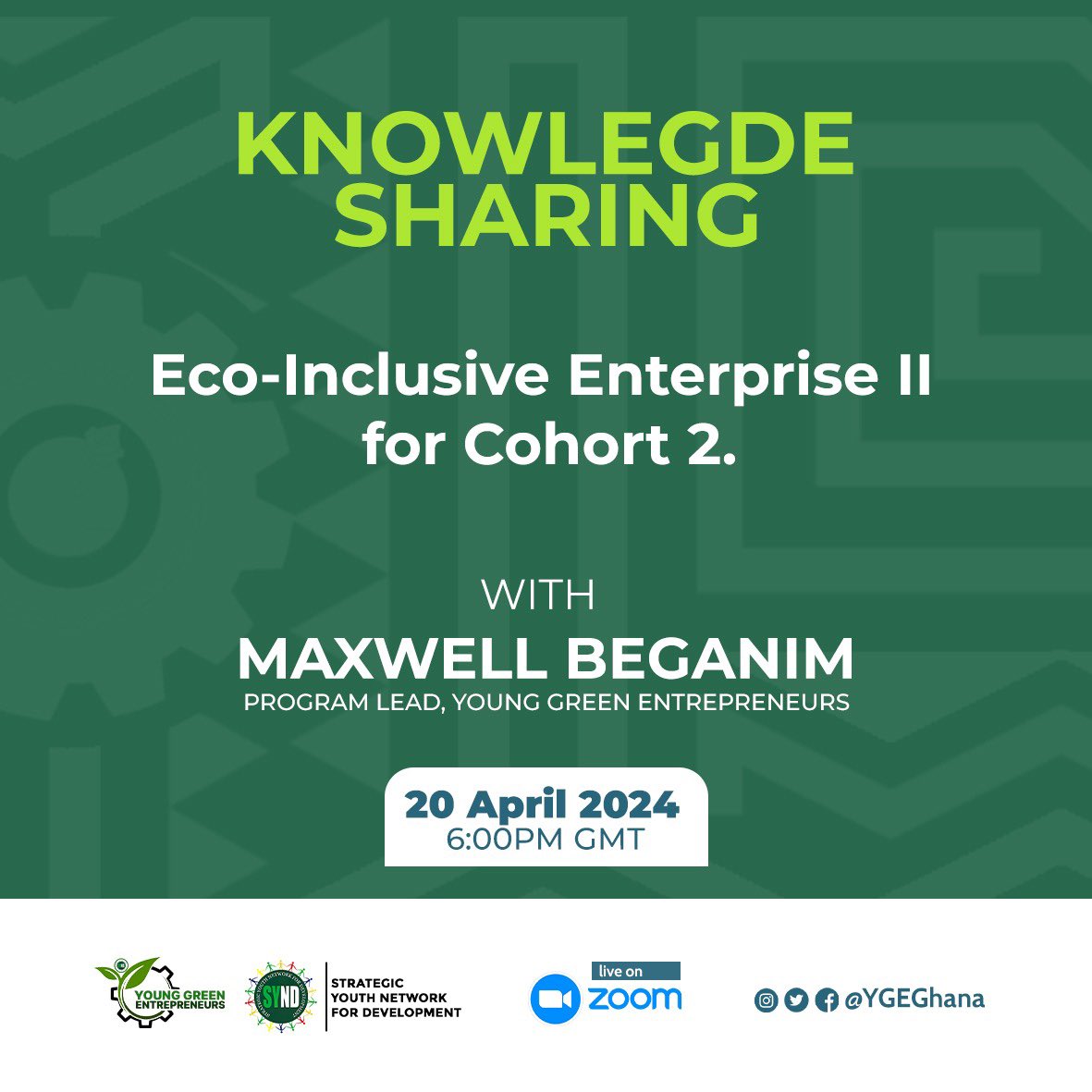 Join us for this exciting Knowledge Sharing meeting on Eco Inclusive Enterprise. #GreenInnovation #SYNDGhana #ClimateAction