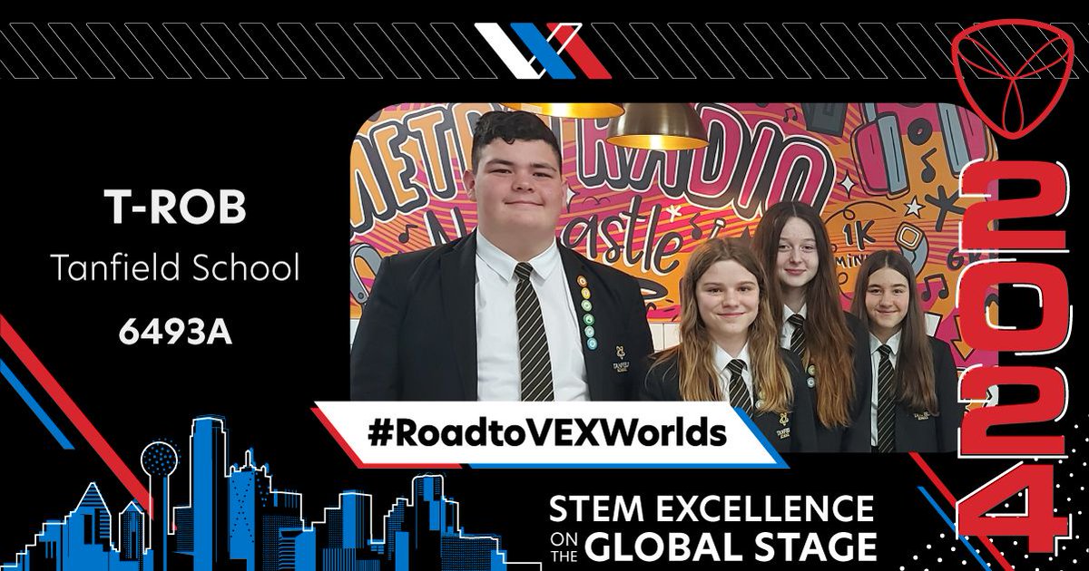 VRC team T-ROB, 6493A are up first for #RoadtoVEXWorlds today!

This Middle School team is from <a href="/TanfieldSchool/">Tanfield School</a> in County Durham, who are the first VRC team from the North East region to qualify to #VEXWorlds - congratulations team 🥳