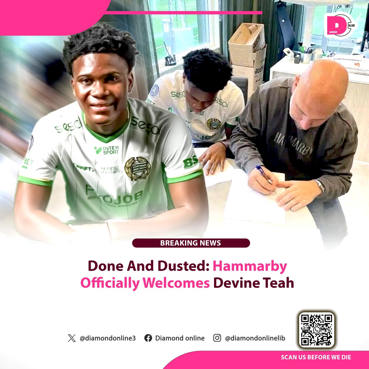 As reported earlier, Liberia’s wonder kid, Devine Teah, has officially bagged a four-year deal with Swedish top-flight side Hammarby F.C. 

Teah is just 18 and is about to start a brighter future. 

Congratulations 🎉