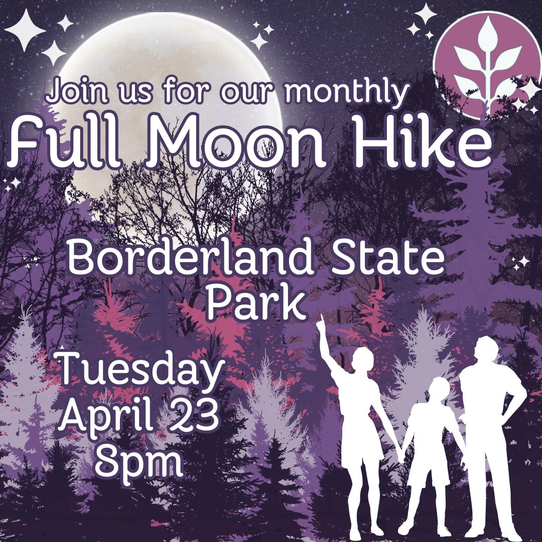 Join us Tuesday, April 23 at 8pm for the monthly full moon hike at Borderland State Park! 🌕 Meet at the Visitors Center and don’t forget to dress for the weather and bring a flashlight for this 3-mile walk! 🔦 bit.ly/BorderlandSP