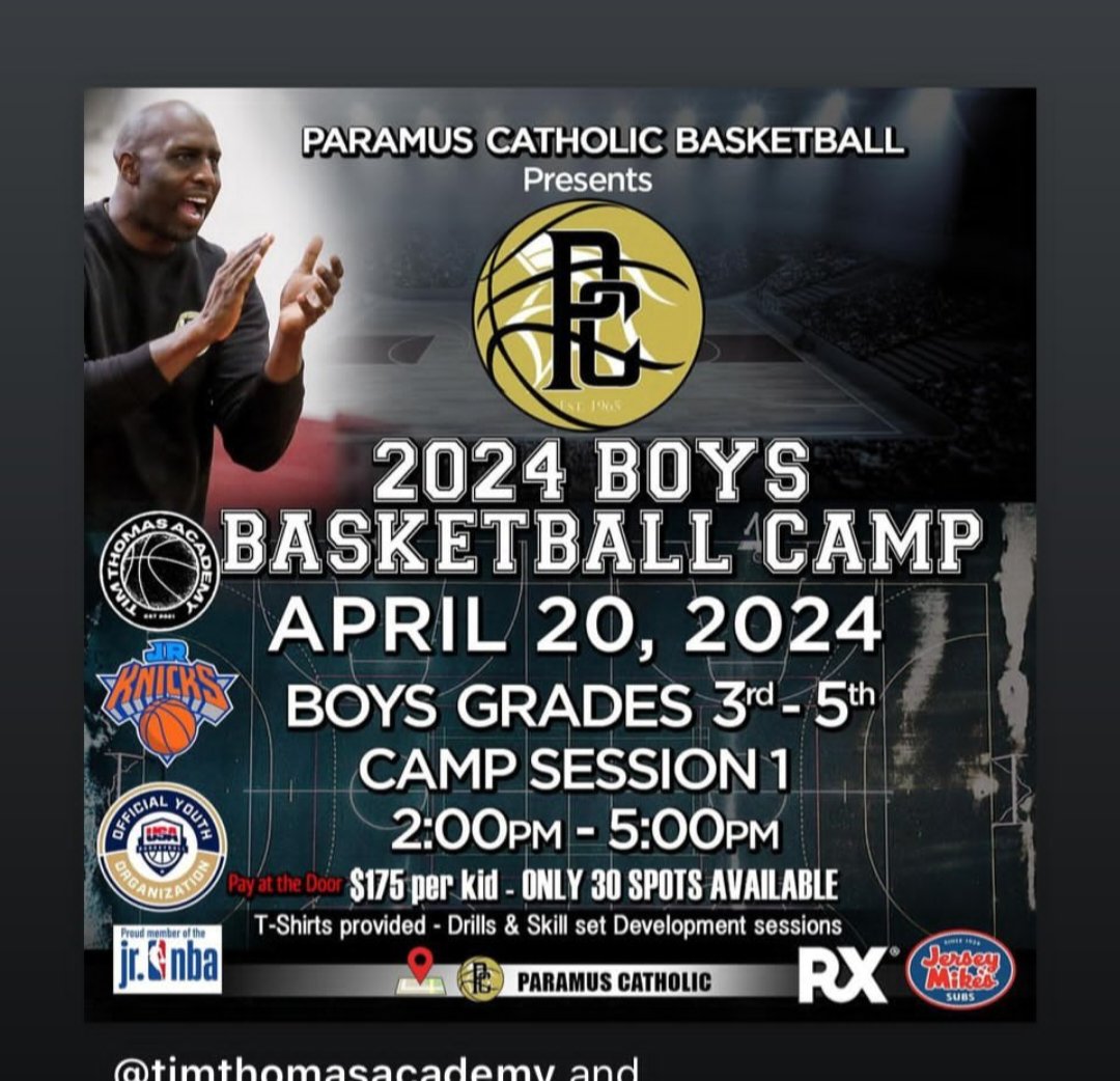 Super Saturday of Basketball Camp for the kids with Coach Tim Thomas. See you tomorrow ! @PCFB_Paladins @ParamusCathHS