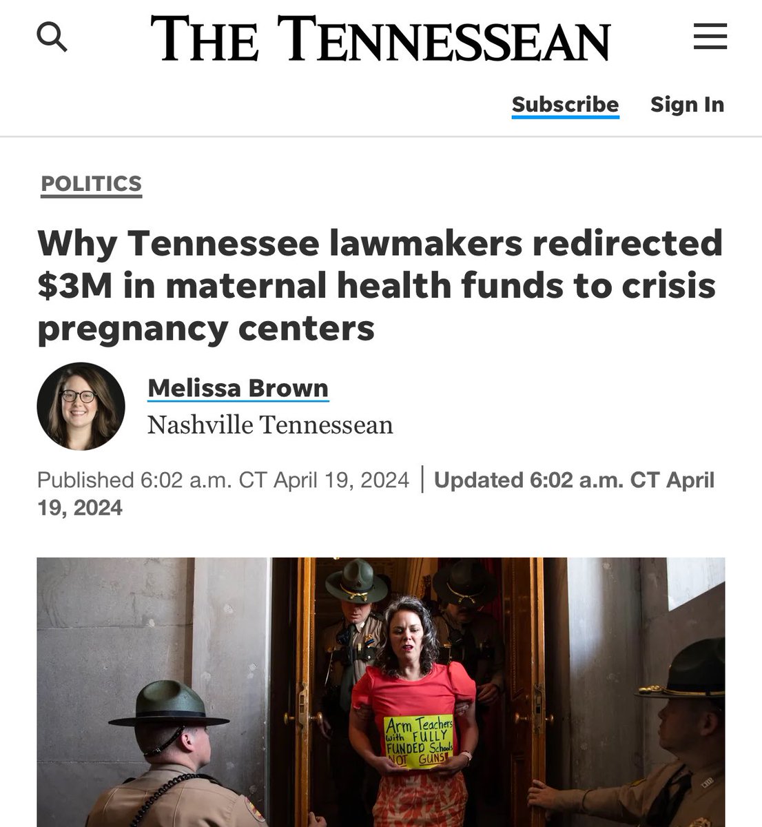 FORCED BIRTH STATE: “$3 million for a maternal health pilot program to improve health outcomes for expectant mothers in a state ranked 3rd worst… Republicans will redirect that💰to anti-abortion orgs unregulated by state health standards…” tennessean.com/story/news/pol…