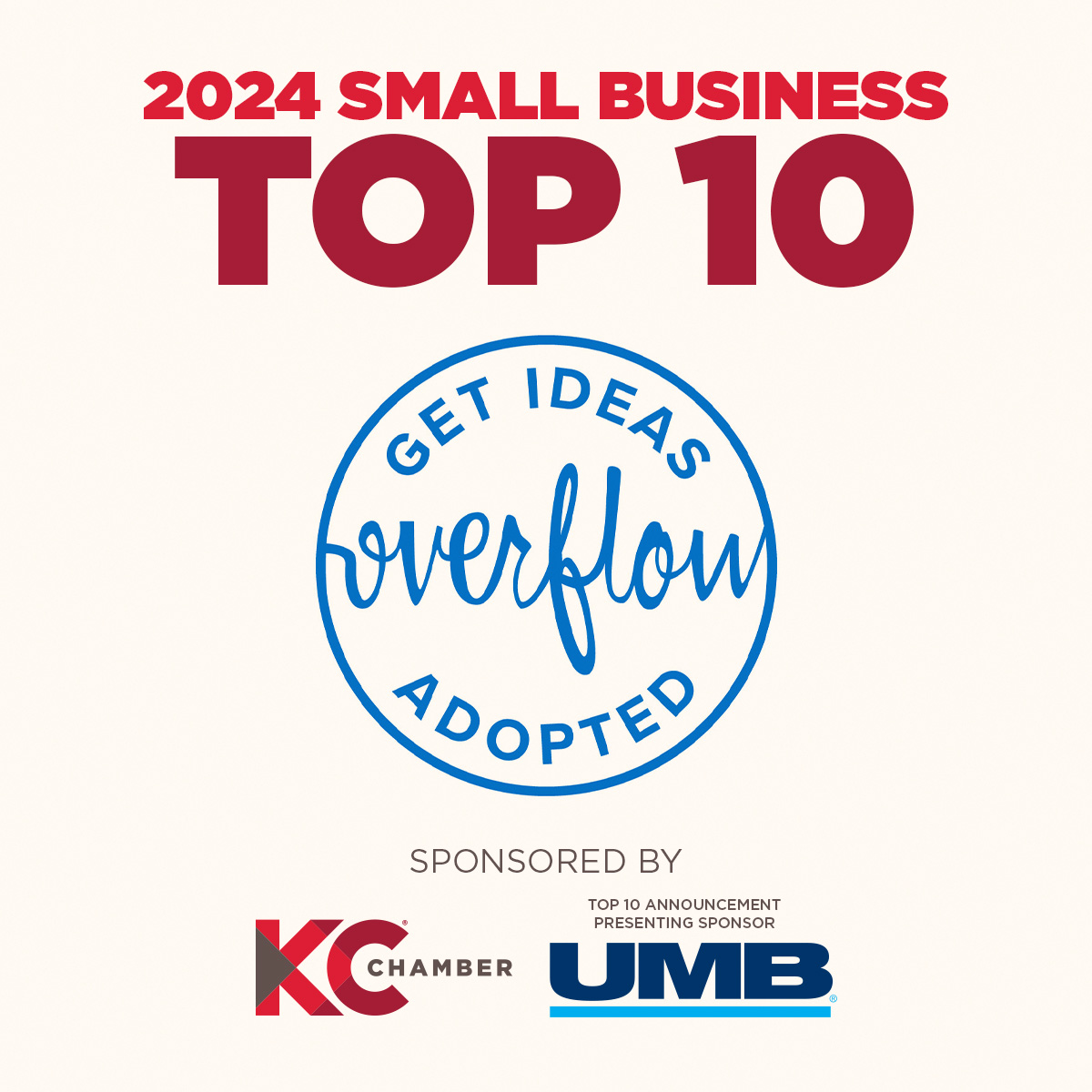 The time has arrived for the announcement of the tenth and final Top 10 Small Business. We are thrilled to announce that @GetIdeasAdopted completes this year’s list of those small businesses who will advance to compete for the KC Chamber’s Small Business of the Year honors!