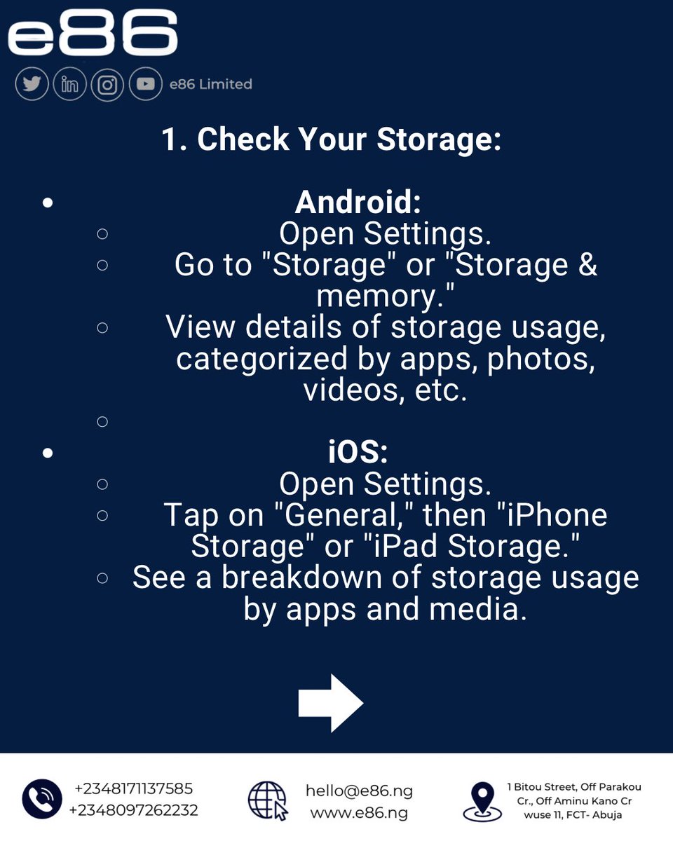 e86Limited's tweet photo. Struggling with phone storage? 📱

.
#PhoneMemoryTips #StorageManagement #PhoneStorage #StorageTips #MemoryManagement #PhoneMaintenance #DigitalOrganization #TechTips #PhoneTips #OptimizeStorage #howtofriday #friday #i̇phonetricks #phonetricks #tricks #iphoneonly #android https://t.co/H5gwaKnsXY