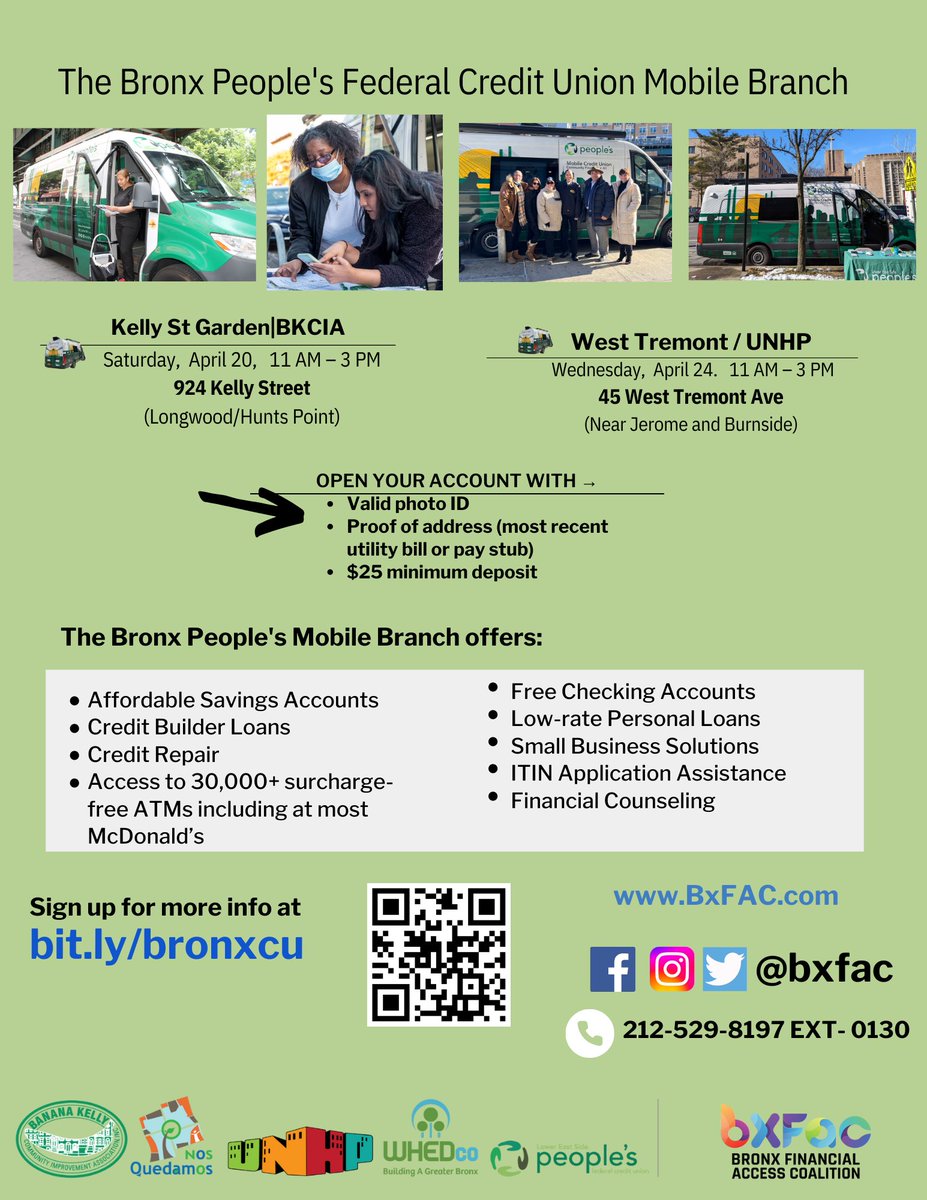 Stop by our Mobile Branch this month. 🚐💨
Take banking back into your own hands!

Sign up for more info at bit.ly/bronxcu or call 212-529-8197 x0130