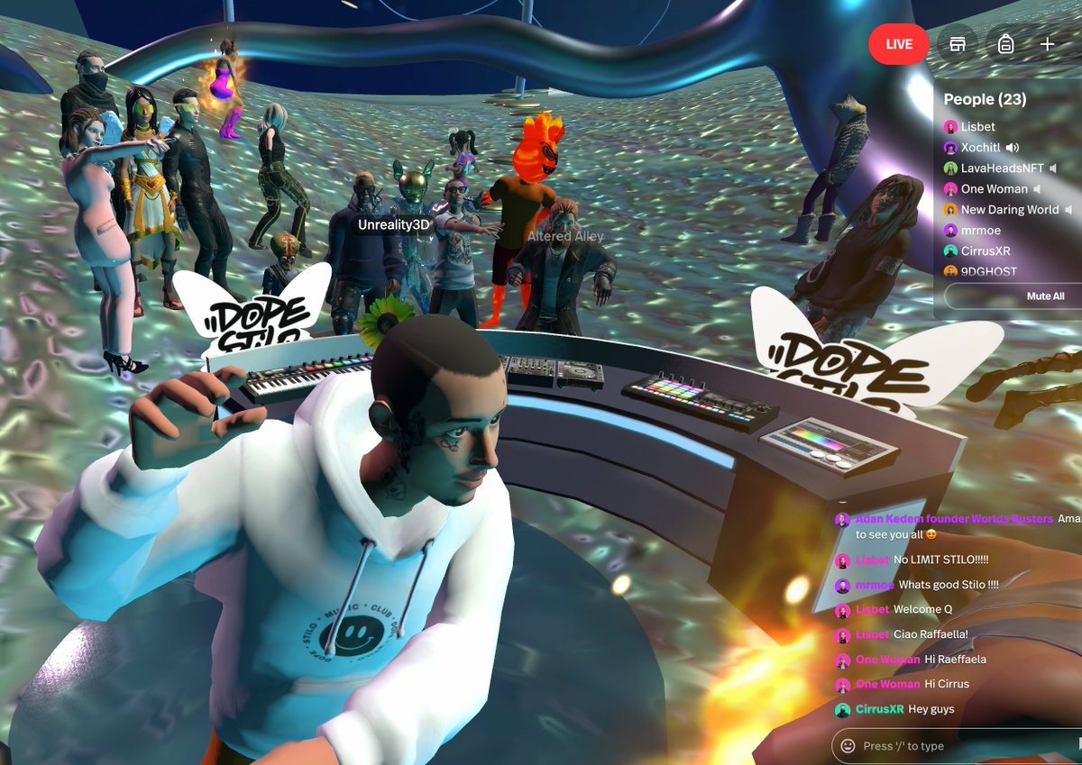 StiloWeb3_'s tweet image. Thank you for showing up and showing ouT!

we unlocked dance moves from @iraxlab at the New Daring World by the very talented @anita_drawing.  

Special Thank you to @Lisbet_Spatial for my custom digital hoodie. 
 #DopeStilo #Metaverse #VR #Blockchain #Web3Game #Web3Gaming #Web3