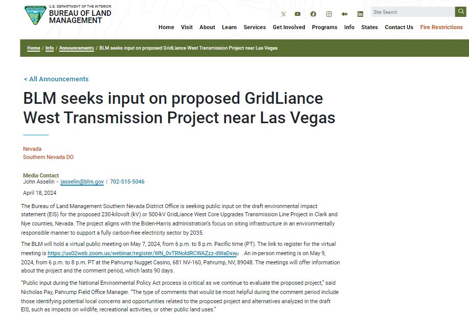 The BLM refuses to make the connection between this transmission project and several proposed solar projects on the desert tortoise habitat associated with the power line. In total, about 35,000 acres of solar proposals could benefit off of this upgrade. blm.gov/announcement/b…