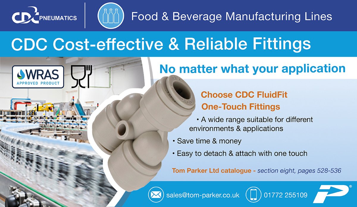 CDC FluidFit Fittings are FDA and WRAS-approved and offer an easy way to connect and disconnect tubes.

With just one touch, these fittings can save you time and effort, making optimising your food and beverage operations easy.

tom-parker.co.uk/products/push-…

#CDC #FoodSafetyWeek