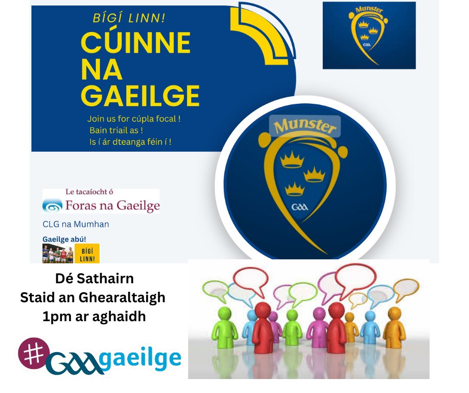 Munster GAA are organising a stand – Cúinne na Gaeilge – before next Saturday’s games between @Kerry_Official and @OfficialCorkGAA & @kerryladiesfoot v @TippLadiesFB (Peil na mBan).