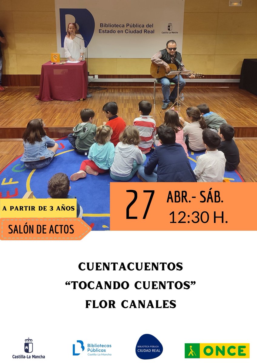 ¿Sabías que los cuentos se pueden tocar? Sábado de cuentos en la biblioteca con “Tocando cuentos” a cargo de Fundación ONCE Ciudad Real y la colaboración de Flor Canales
Información: acortar.link/GQOaY3
#BPECR #BPECRDigital #fundaciononce #DiaDelLibro #CuentaCuentos #braille