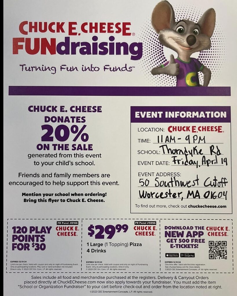 Head over to @chuckecheese and support our PTG today! instagr.am/p/C58io5GO2Tn/