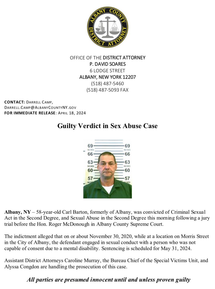 The indictment alleged that on or about November 30, 2020, while at a location on Morris Street in the City of Albany, the defendant engaged in sexual conduct with a person who was not capable of consent due to a mental disability.