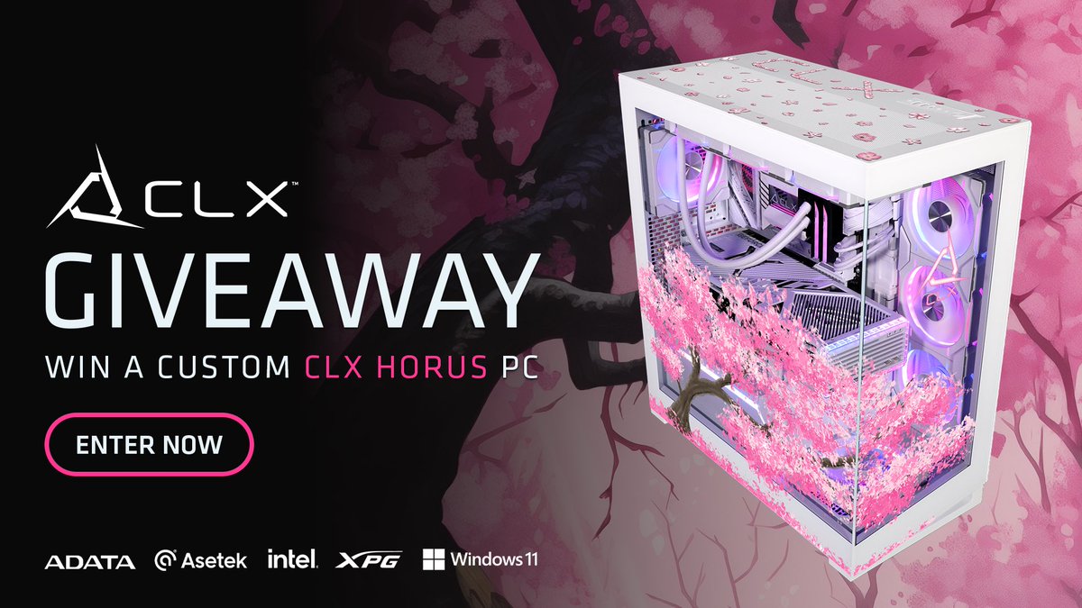 🌸🚨PC GIVEAWAY 🚨🌸 Just a reminder we teamed up with @IntelGaming and @XPG_NA to give you a chance to win a custom Sakura themed Horus gaming PC! 💗 LIKE 🤍 REPOST 💞 TAG A FRIEND ENTER HERE: clxgaming.com/giveaways #CLXGaming #CLXHorus