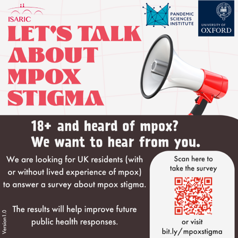 18+, living in the UK and aware of #mpox (formerly #monkeypox)? Take part in this short, anonymous #StigmaSurvey, co-developed by community sexual health advocate @HarunTulunay and researchers at @UniofOxford. No personal experience of mpox needed. bit.ly/mpoxstigma